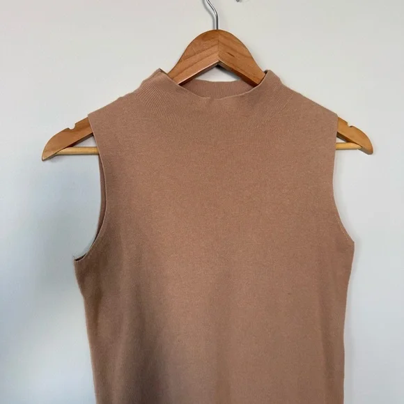 Ann Taylor Camel Color Sleeveless Mock Neck Neutral Lightweight Sweater Top - Picture 7 of 12